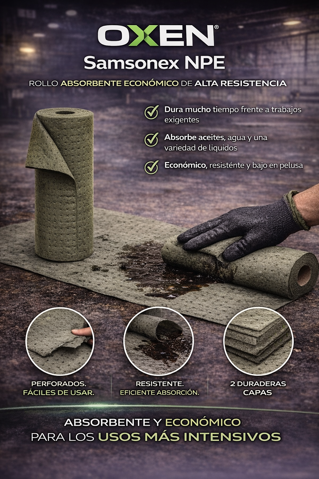 rollo absorbente industrial samsonex npb impermeable para control de derrames