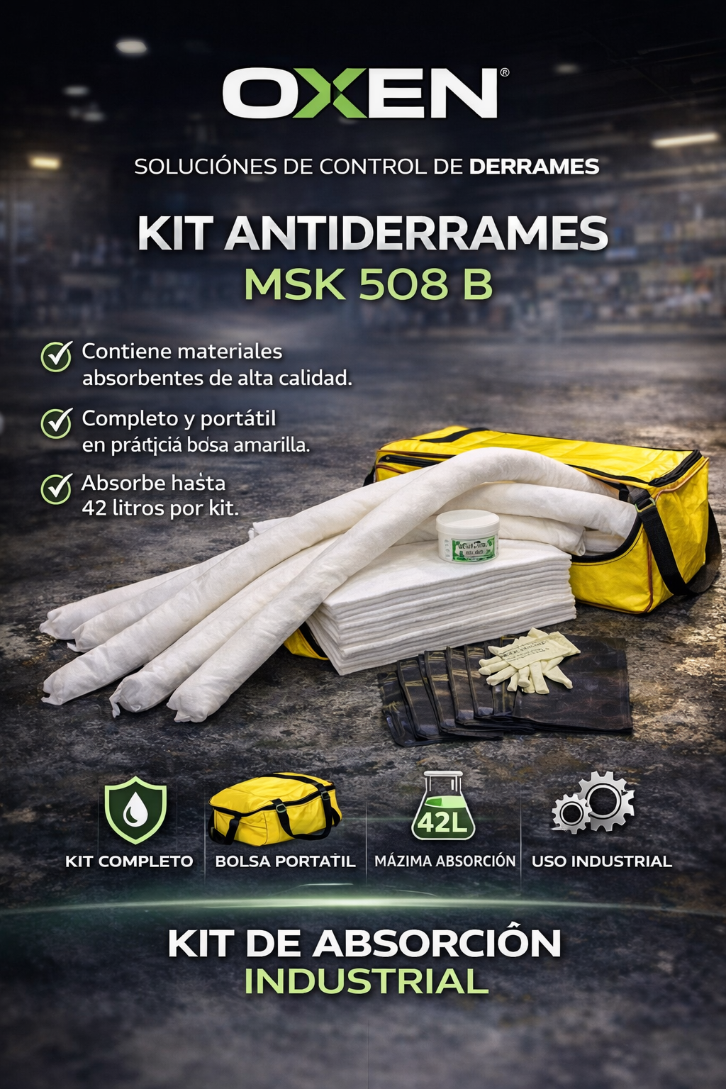 kit antiderrames msk 508 b absorbente industrial para aceites y productos quimicos