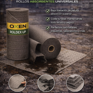 rollo absorbente universal roldex up para derrames industriales alta capacidad