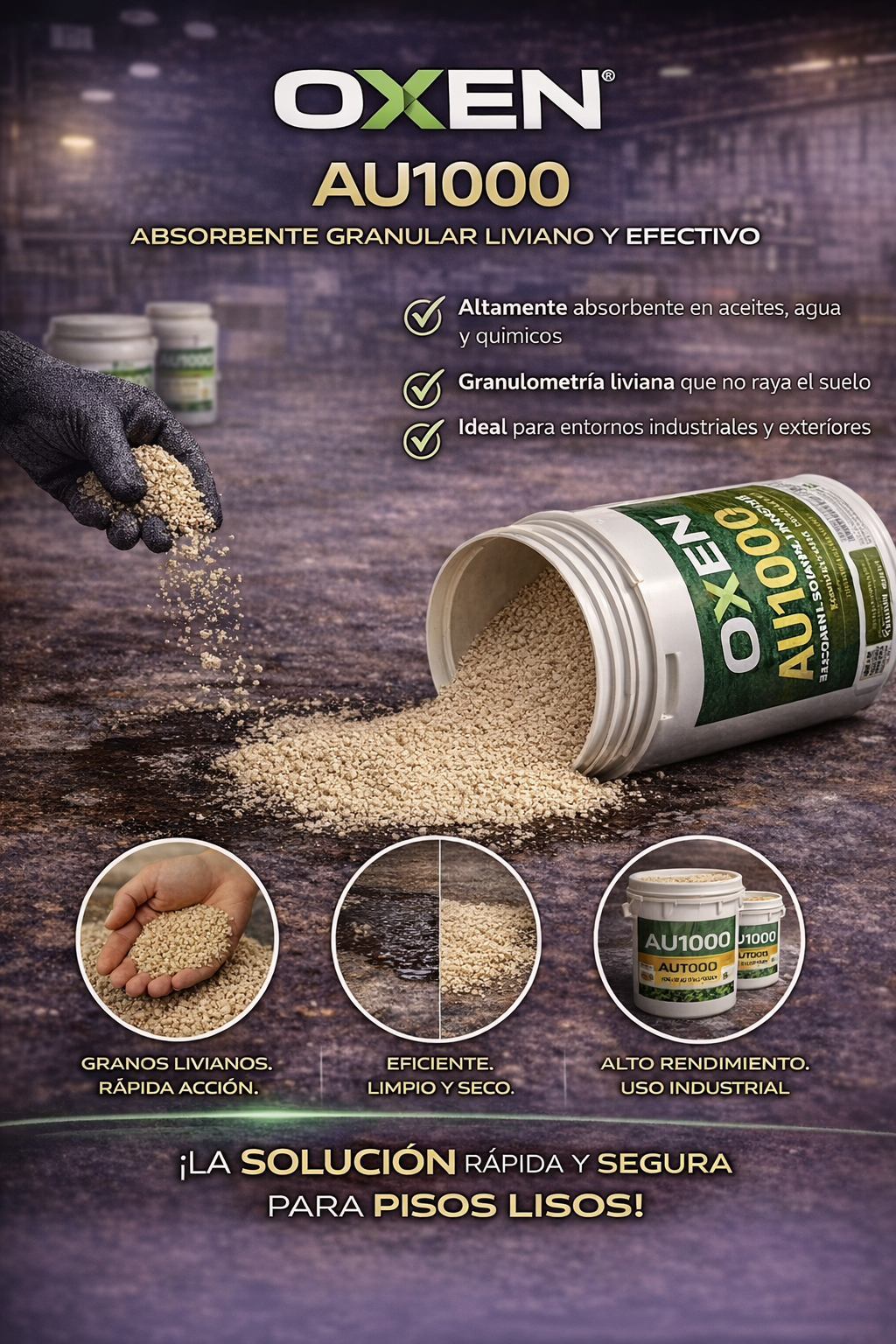 granulado absorbente industrial au1000 para derrames de aceite y combustibles